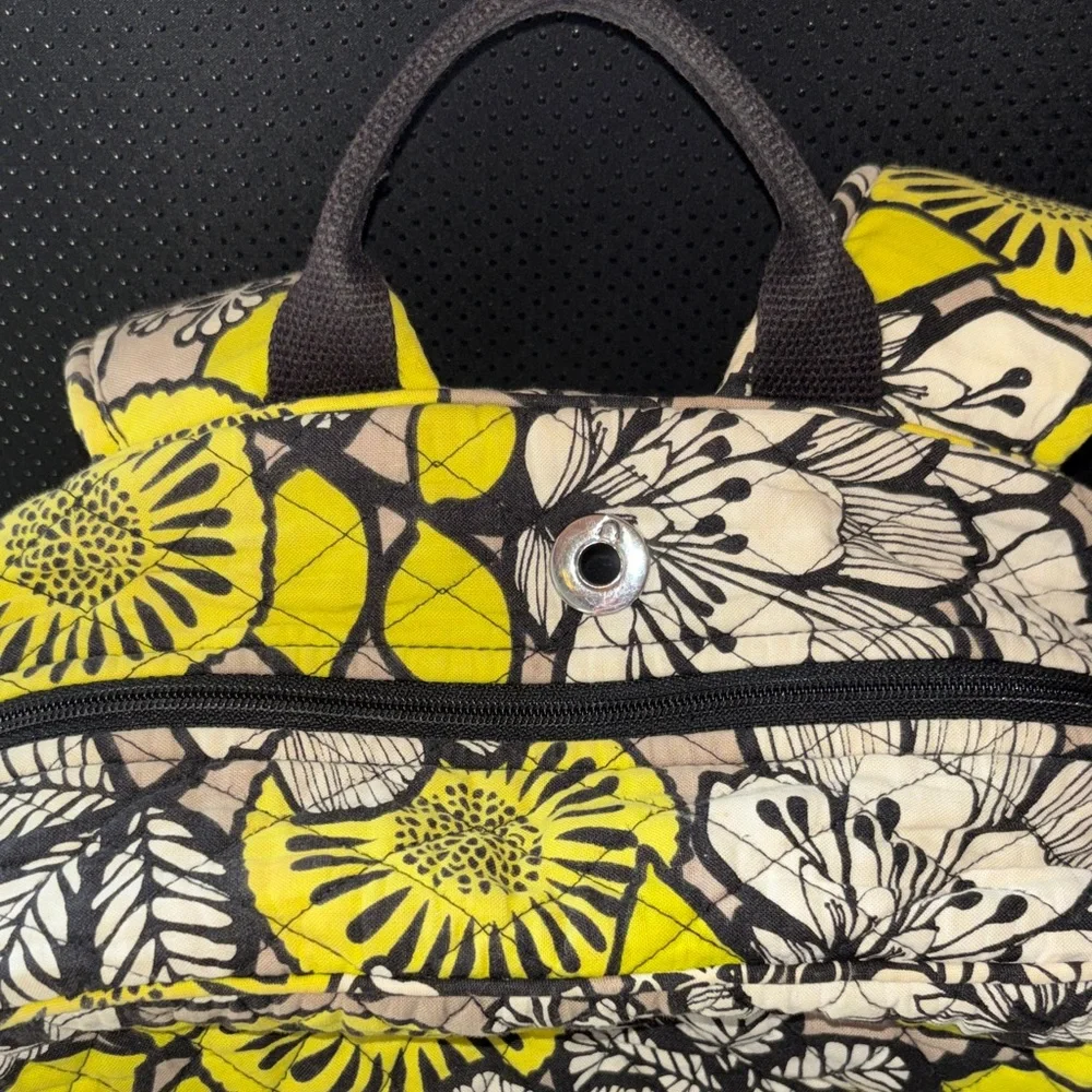 Vera Bradley Black, Yellow & Cream Floral Quilted Backpack - Picture 6 of 9